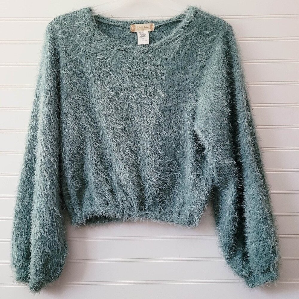 Altar'd State Sweater Womens XS Green Fluffy Eyelash Cropped Y2K Fuzzy Soft